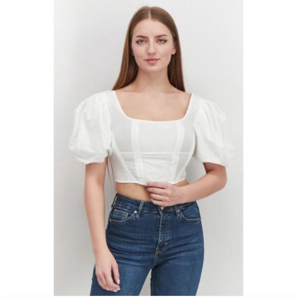 Topshop White Puff Sleeve Corset Top